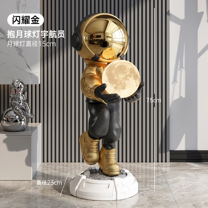 Home Decor Creative Luminous Astronaut Statues Floor Decor Nordic Living Room Large Welcome Sculpture Art Astronaut Lamp Statues